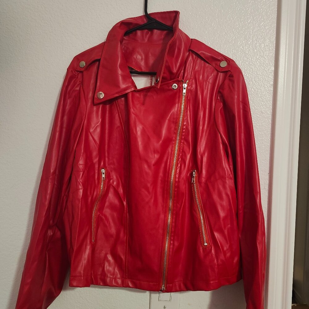 Flirla Plus Zip Up PU Leather Moto Jacket